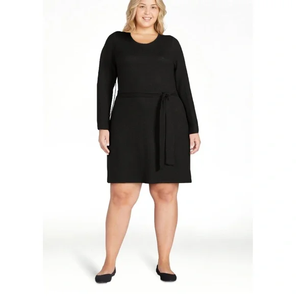 Time and Tru | Dresses | Time And Tru Womens Black Ls Belted Hacci Dress Xl  New | Poshmark